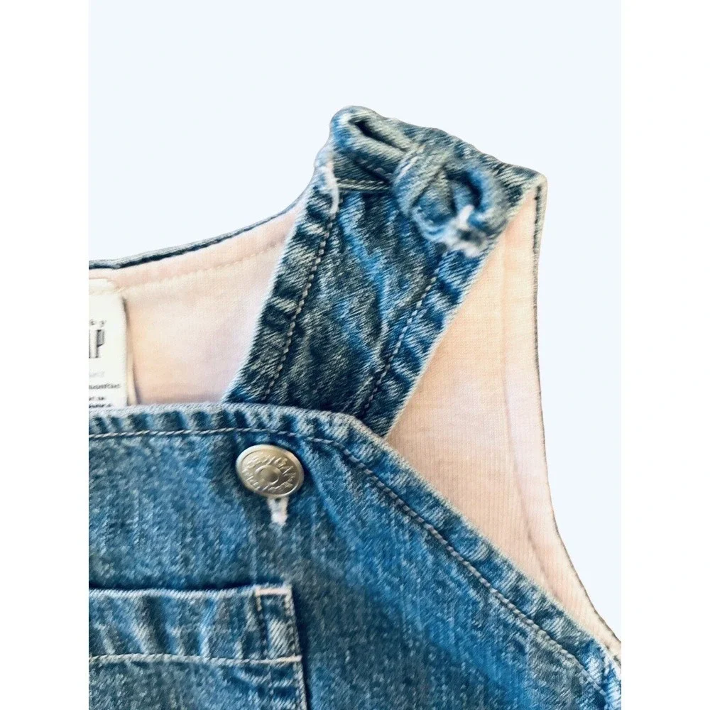 Both Baby Gap Toddler Overalls 18-24 Denim Pink Bows Lined Soft Cotton Blue Jean